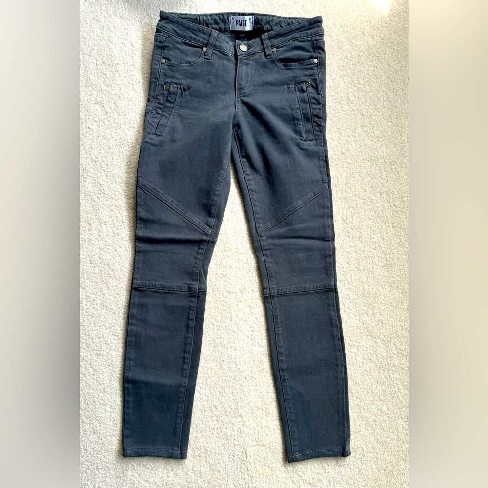 New Paige Denim Twill Gray Grey Skinny moto pants 25 Nordstrom